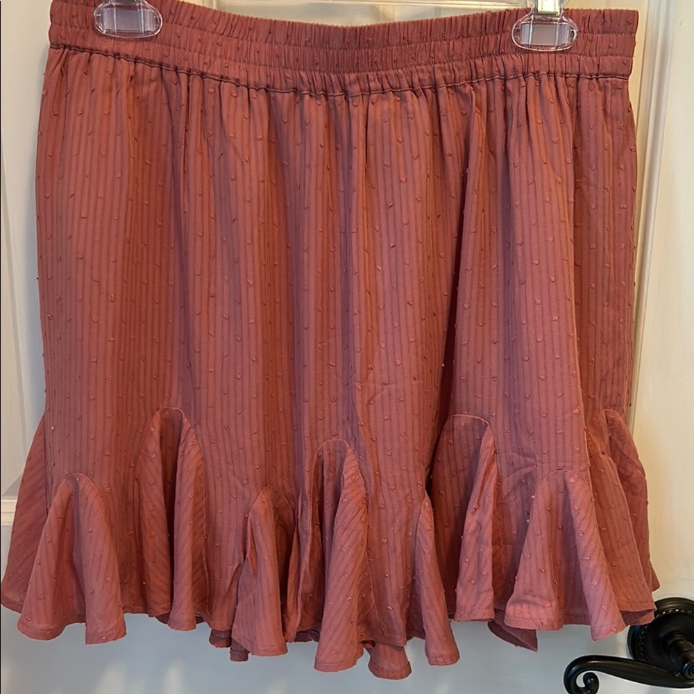 LOFT Tea Color Mini Skirt with Ruffled Smocked Design Size MP